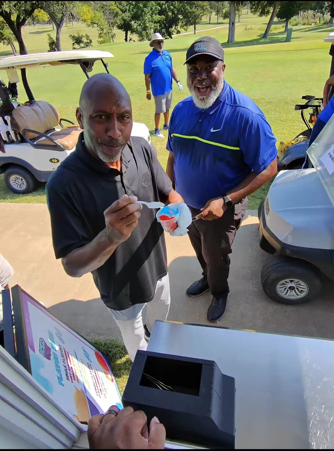 Golfers enjoying Iced Out water ice at a Parrish Charitable Foundation event