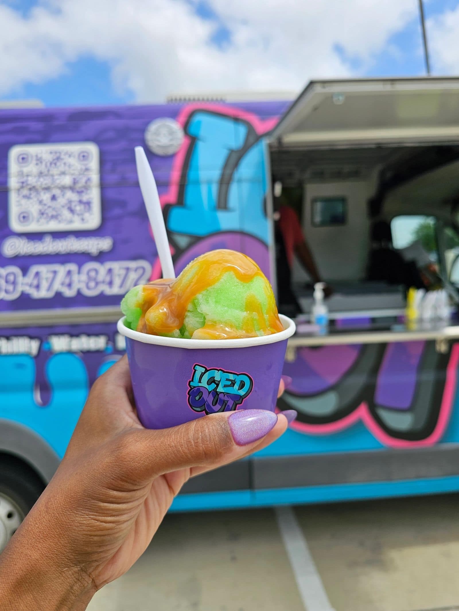A scoop of Philly water ice showing its smooth texture